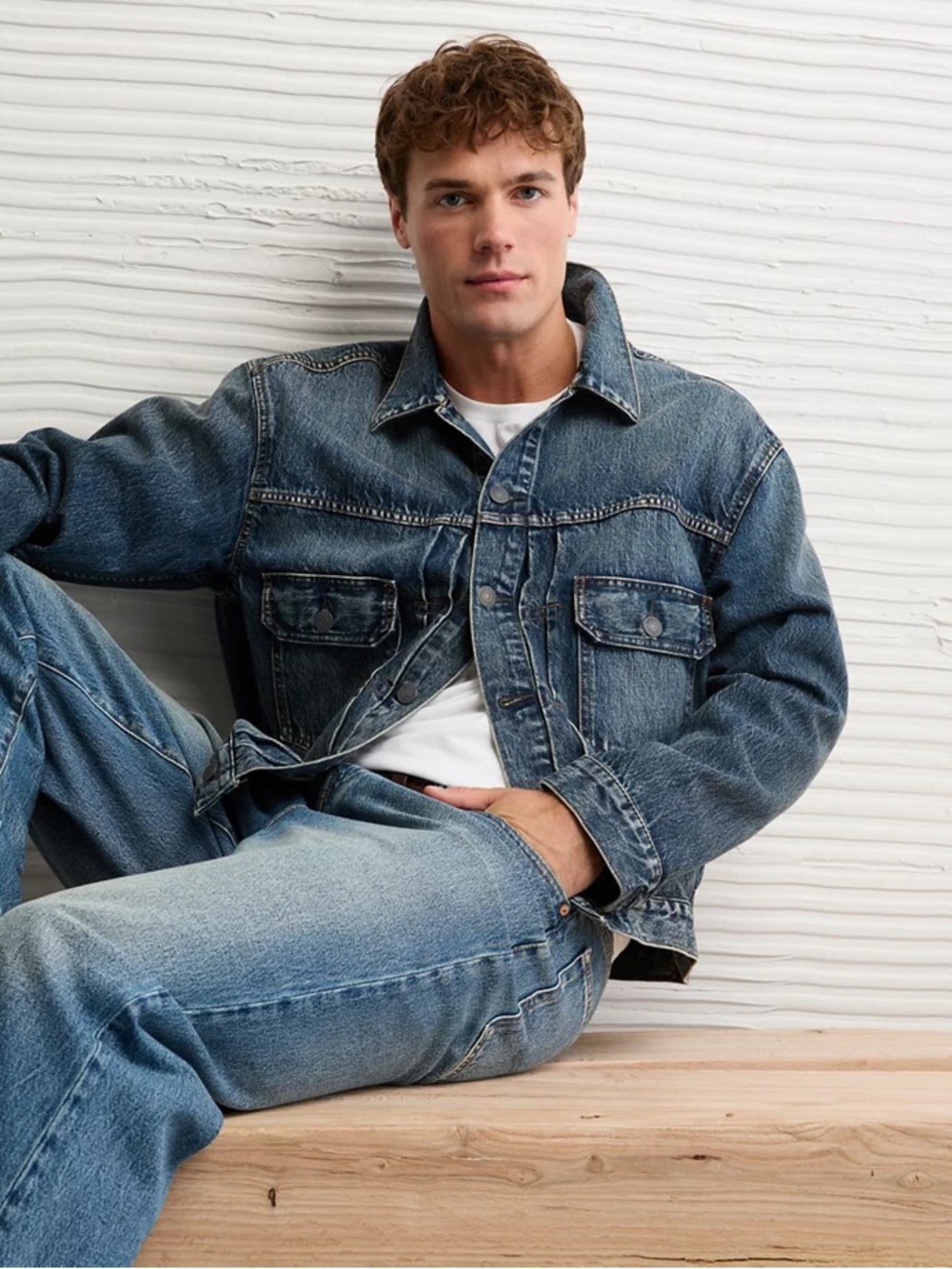 AE Boxy Denim Trucker Vintage Inspired Jacket Mens Size M